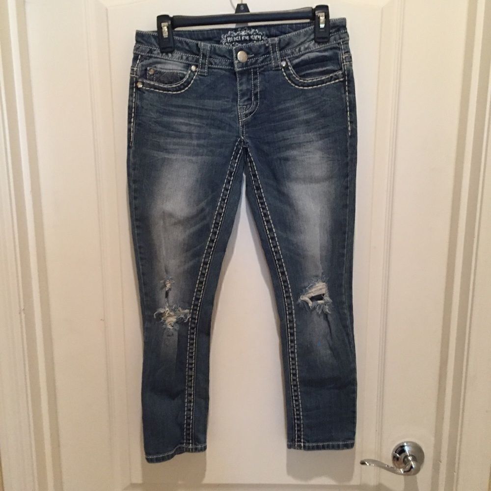 Paisley Sky Cropped Distressed Jeans
